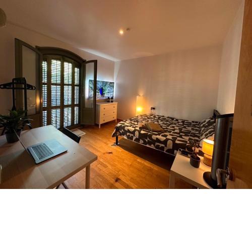 Nice spacious room, private en-suite bathroom view on La Rambla! Partly shared apartment